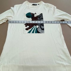 Murano Liquid Luxury Mens Medium Ivory Slim Fit Long Sleeve Shirt Graphic Patch