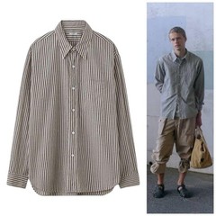 PHIGVEL 25ss Cotton Linen Long Point Collar Shirt Brown Beige Size L