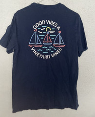 Vineyard Vines Mens M Good Vibes Sailboat Neon Whale Pocket T-Shirt Navy Blue