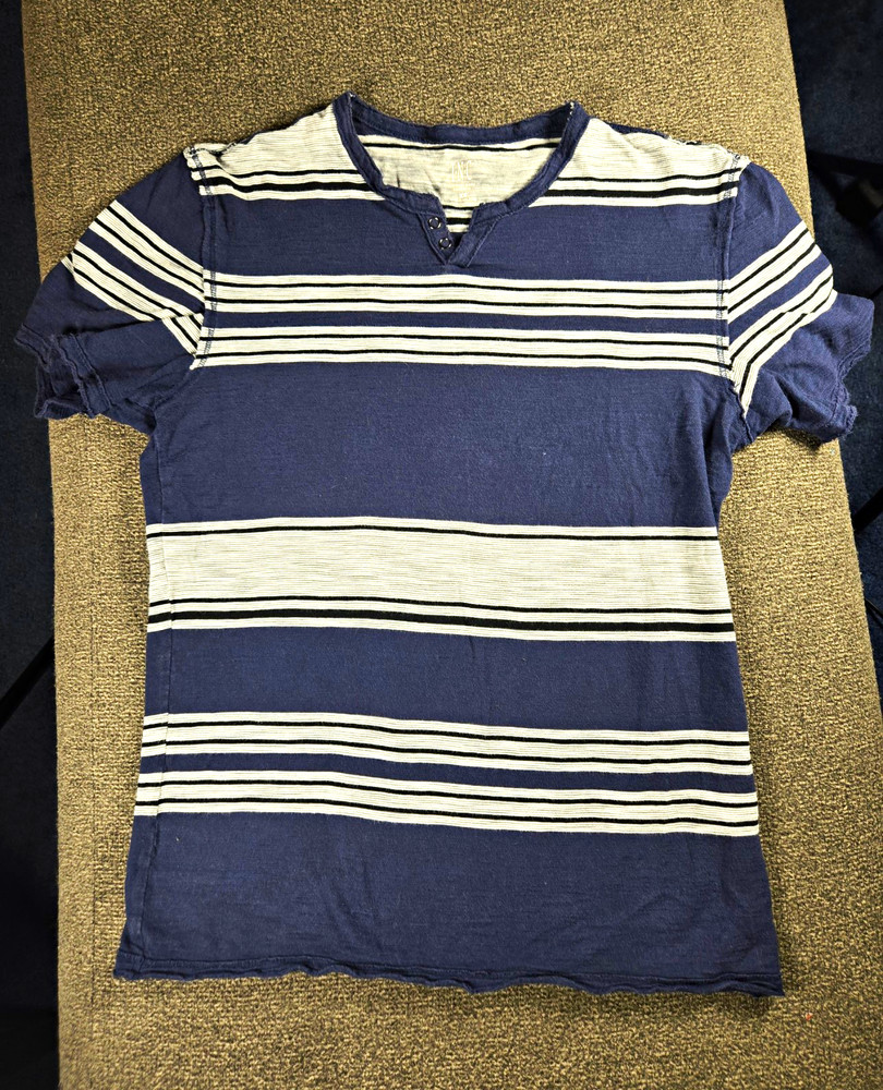 INC International Concepts Men’s XS Blue/White Striped Cotton Knit Henley Tee