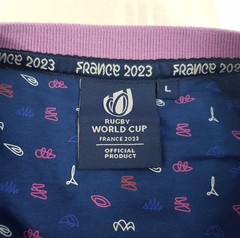 RUGBY WORLD CUP FRANCE 2023 MENS SIZE L PURPLE COTTON T-SHIRT EMBROIDERED LOGO