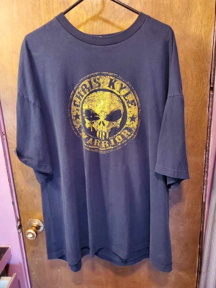 Chris Kyle Warrior Skull Graphic T Shirt Navy Blue Men’s Short Sleeve Tee