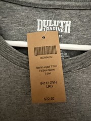 NWT Men’s Duluth Longtail T Trim Fit Gray T-shirt Size L 100% Cotton