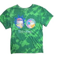 Rick and Morty Men’s Small tie dye graphic tee green EUC adult swim