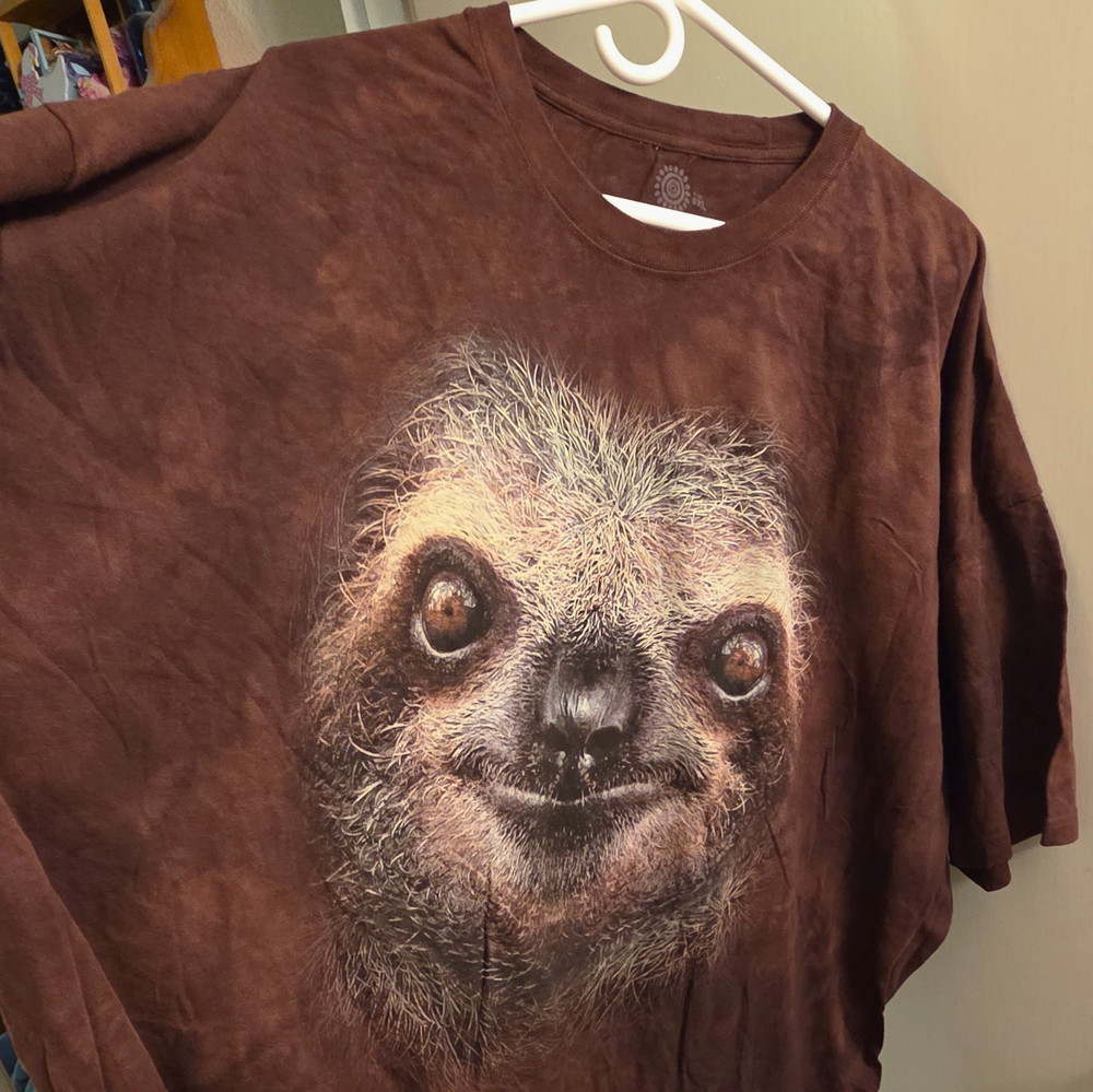 The Mountain Brown Tie-dye Sloth Graphic Cotton Crew Neck Short Sleeve Tee 5XL