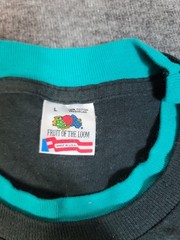 Vtg 90s Fruit of the Loom RMS Band Double Collar & Sleeve Black Teal Sz L