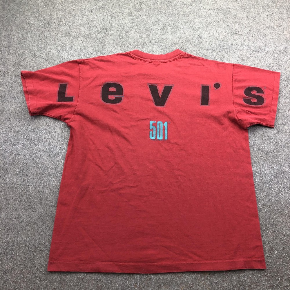 Vintage Levi’s Shirt Mens Large Red 501 Back Strauss Spell Out Graphic