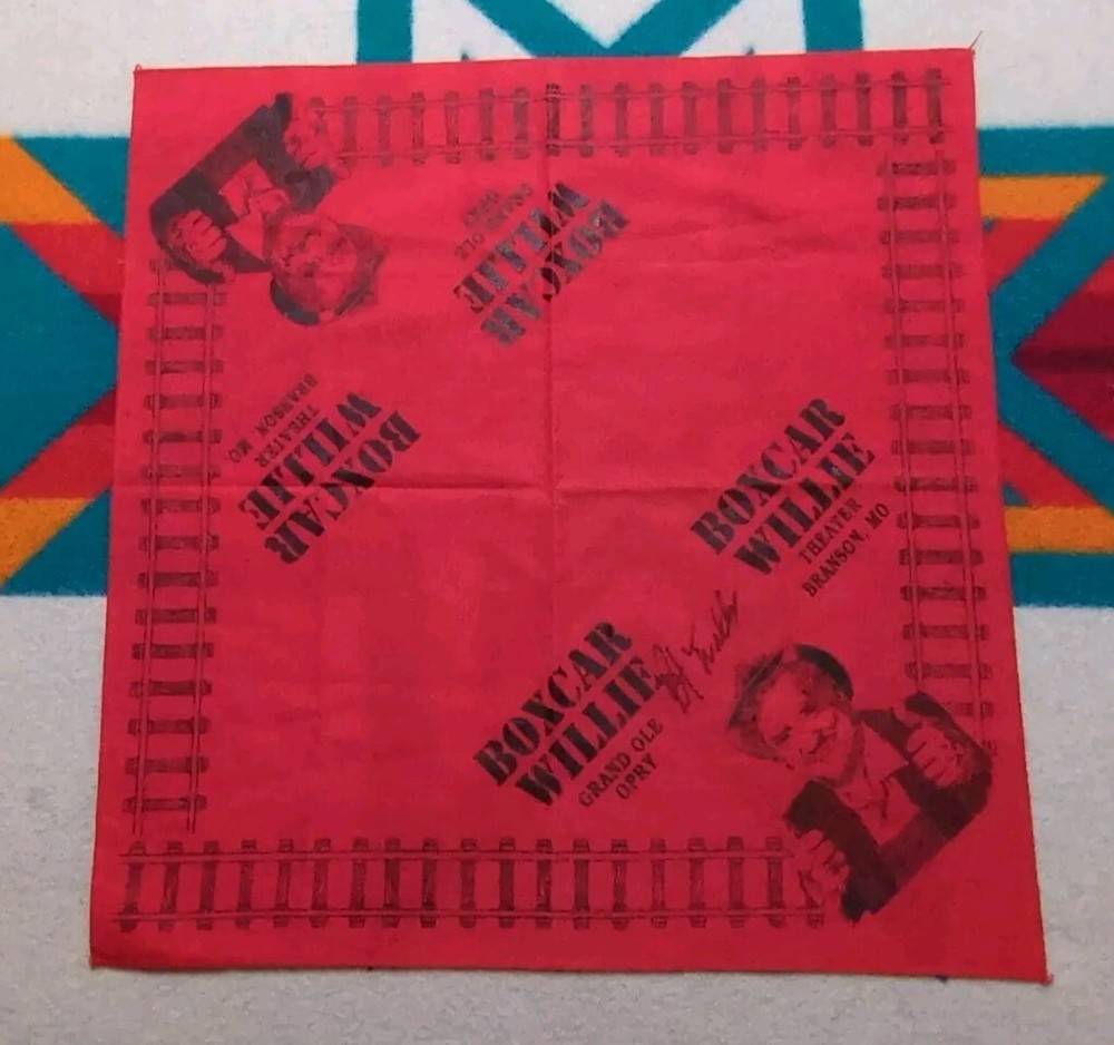 Vintage Boxcar Willie Autograph Grand Ole Opry Bandana Handkerchief Shirt 21×21″