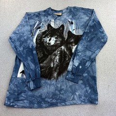 Vintage The Mountain Shirt Mens Large Blue Long Sleeve Wolves Tie Dye Nature Tee