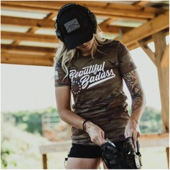 Grunt Style Women’s Beautiful Badass T-Shirt – Woodland Camo
