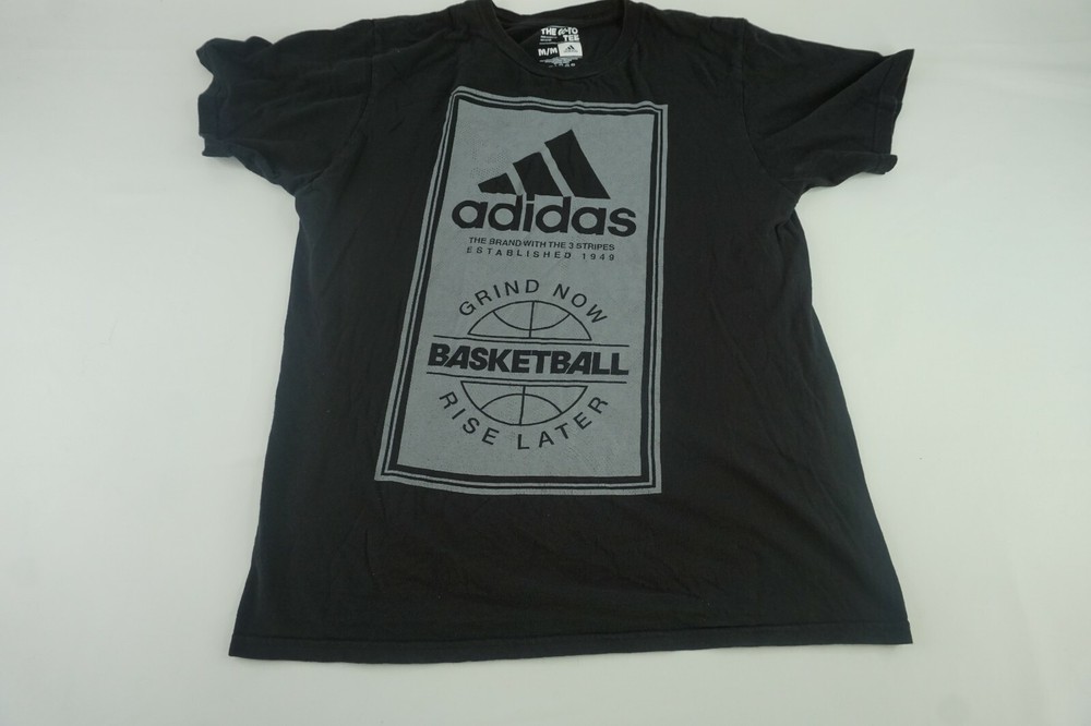 adidas The Go-To Tee Mens Medium M Black Basketball Shirt Grind Now Rise Later