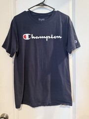 Champion Navy Blue Script Logo T-Shirt – Size Medium