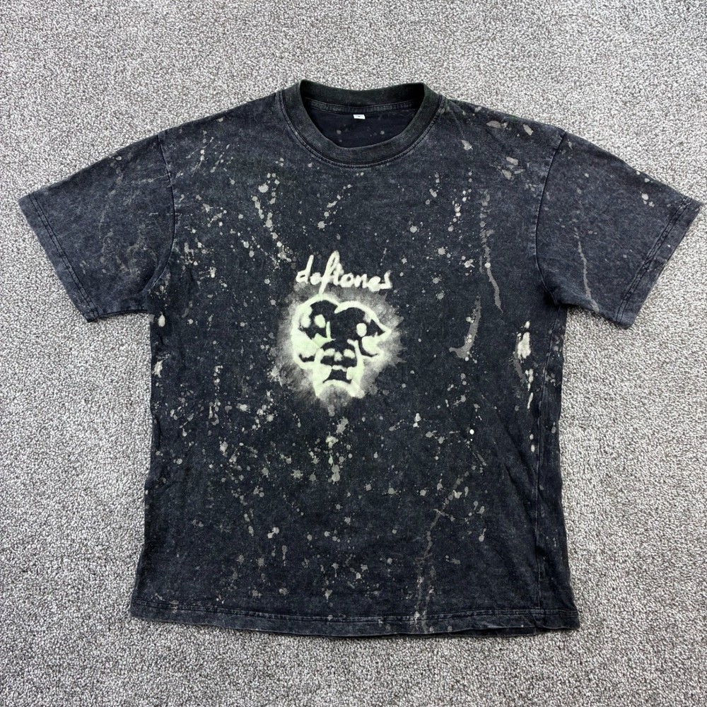 Deftones Shirt Mens Medium Black Bleach Splatter Acid Wash Nu Metal Music