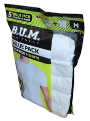 BUM 5x Value Pack Men’s T-shirts, Cotton, White, Medium