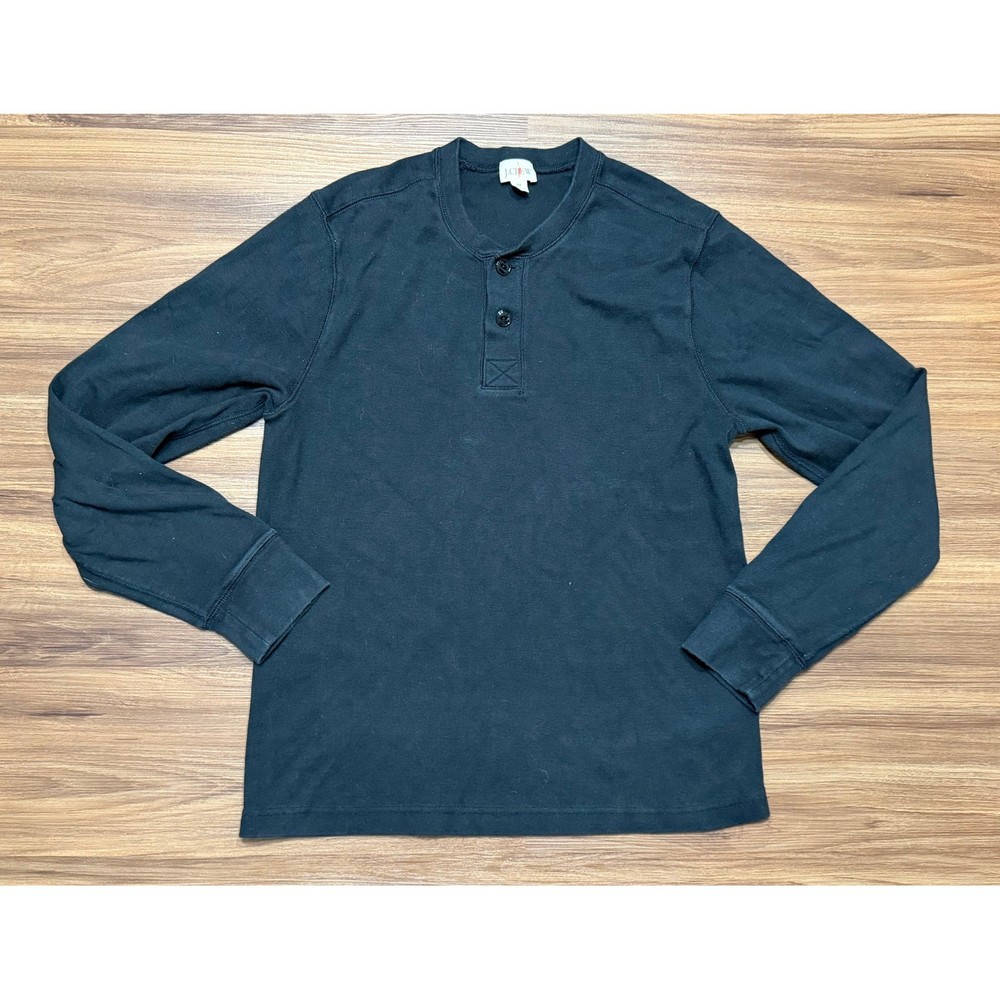 J.Crew Oarsman Heritage Brushed Rib-Knit Long Sleeve Henley Shirt Black Sz M