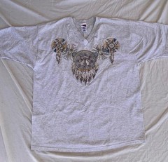 Fruit of the Loom Graphic Print Tee Gray XL V-Neck Short Sleeve Cotton Preshrunk