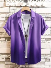 Men Hawaiian Shirt Gradient 3D Print Short Sleeve Streetwear Loose Fit Casual