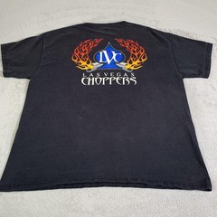 Las Vegas Choppers Shirt Mens XL Black Hanes Flames Motorcycle Biker Tee FLAWS