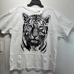 White Tiger T-Shirt Men’s Size XL ODM White Short Sleeve Big Face Cotton NWT