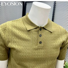 Men Vintage Jacquard Knitted Hollow Out Summer Short Sleeve Sweater Chic Tops