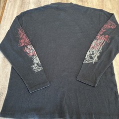 Avirex Shirt Mens 2XL Black Thermal Waffle Knit Graphic Skull Cross Y2K Skate
