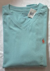 POLO RALPH LAUREN T-Shirt Men’s L Blue Alab V-Neck Short Sleeve 100% Cotton NEW