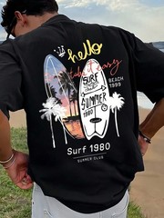 1pc Men’s Graphic T-Shirt Beach Vacation Casual Summer Wear Print Loose Fit