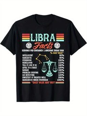 1pc Libra Zodiac Facts T-Shirt 100% Crew Neck Tee with Slight Stretch, Knit F