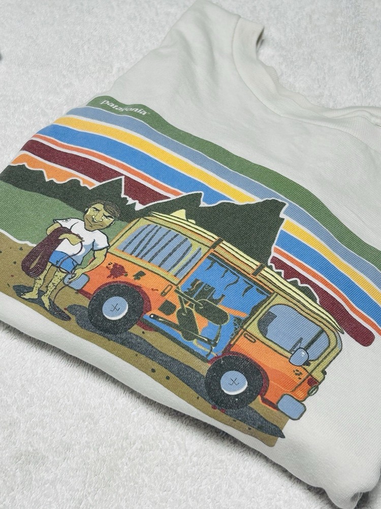 Patagonia Climber Van Life print XL 100% Organic Cotton Off White RARE