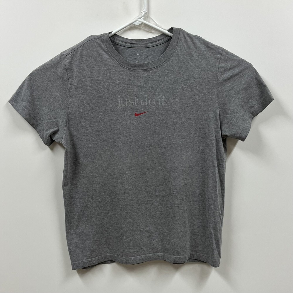 Nike Shirt Mens Large Gray Just Do It Red Swoosh Athletic Gym