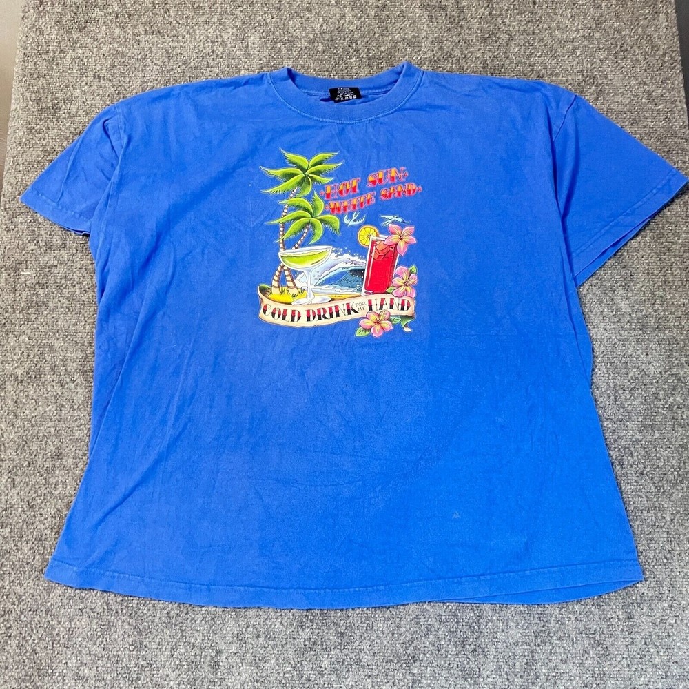 Vintage Hot Sun White Sand Cold Drink in My Hand Shirt Men’s 2XL Beach EUC