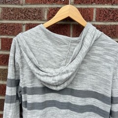 Express Marled Gray and Dark Gray Striped Knitted Button Hoodie Sweater