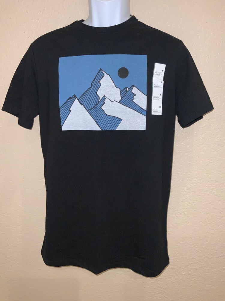 Mens S, M, & L BLACK Crewneck T-shirt Short Sleeve W/ print 60% cotton 40%