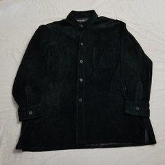Kenneth Cole Suede Leather Button Up Shirt Jacket Mens Large Black Shacket VTG