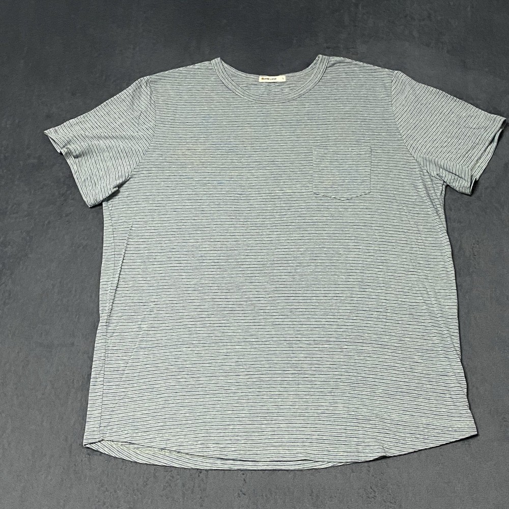 Marine Layer Shirt Men L Blue Stripe Crew Neck Short Sleeve Round Hem Pocket Tee