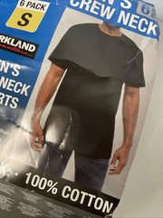 6 PACK Kirkland Signature Mens Crew Neck SMALL T-Shirt BLACK Tee Reinforced Seam