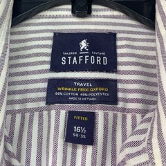 Stafford Button Down Shirt Mens Size 16.5 Purple White Striped Wrinklee Free