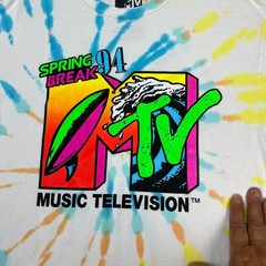 MTV T-Shirt Mens Medium White Tie Dye Short Sleeve Spring Break 94 Graphic Retro