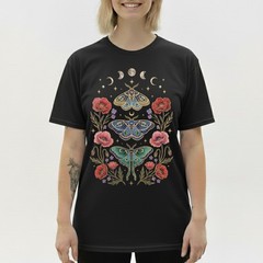 Celestial Moth T-Shirt Luna Moon Phase Flower Cottagecore Witchy Tee