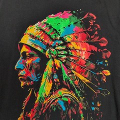 Indian Chief Shirt Adult Extra Large Black Graphic Pop Art Screen Print Mens