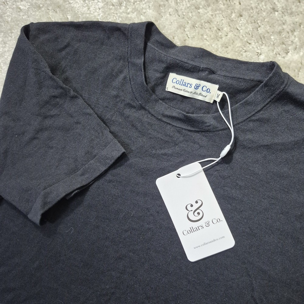 Collars & Co Cotton Silk T Shirt Mens Medium Black Knit Quiet Luxury Beachy New