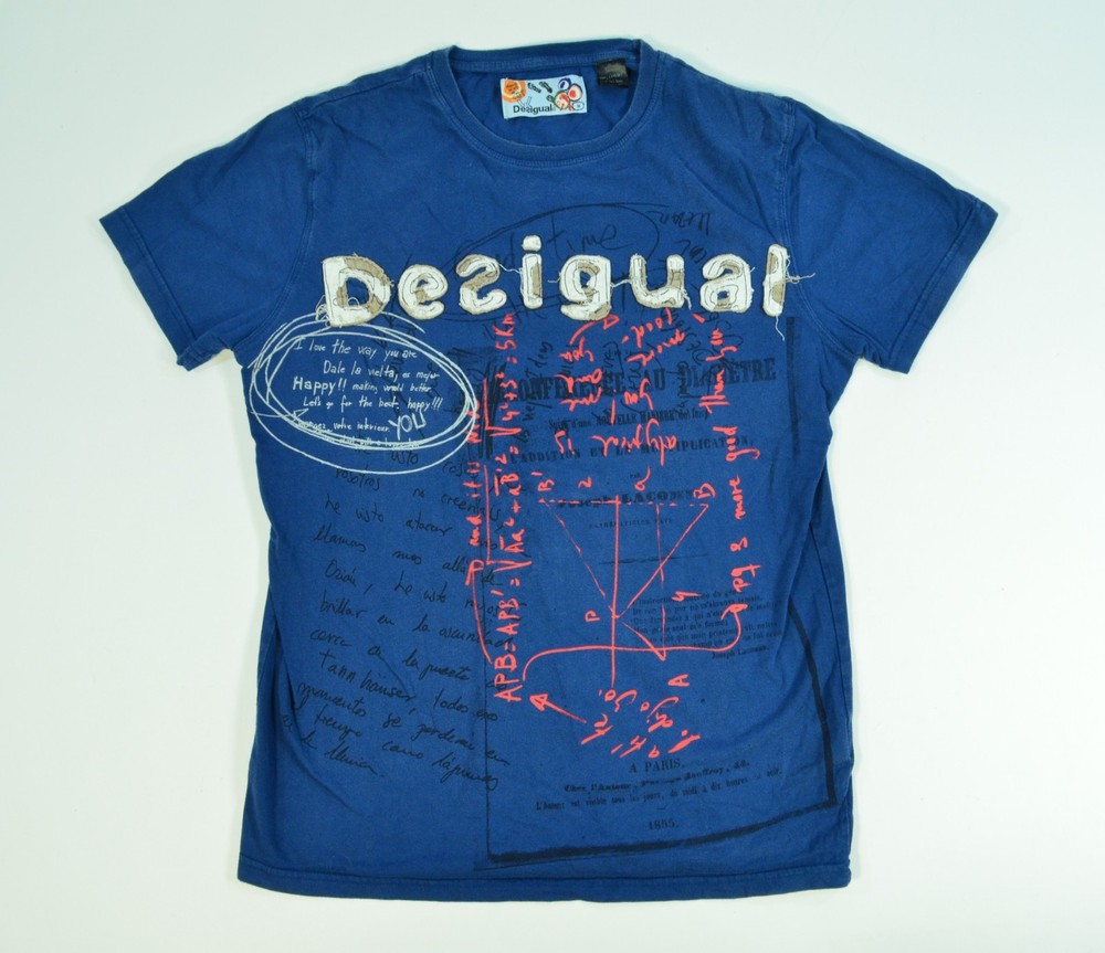DESIGUAL Blue Medium Embroidered Y2K Vintage Men’s Short Sleeve Shirt