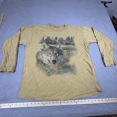 American Wildlife Grey Wolf Shirt Mens Extra Large Yellow Long Sleeve Graphic