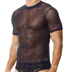 Men’s Glitter Sheer Mesh T-shirts Short Sleeve Ultra-thin Daily Undershirts Tops