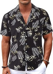 Men’s Hawaiian Shirt Tropical Floral Short Sleeve Button Down Casual Beachwear