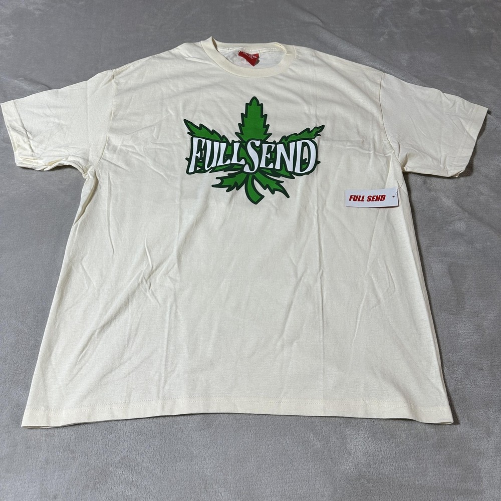 Full Send Shirt Mens XL White Green Weed Leaf Logo Graphic T-Shirt Tee