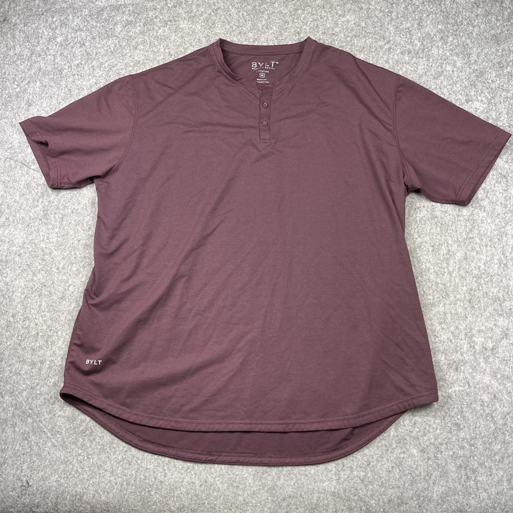 BYLT Henley 3 Button T Shirt Men Size 3XL Burgandy