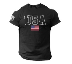 USA Flag Navy Blue T-Shirt – Patriotic American College Style Tee