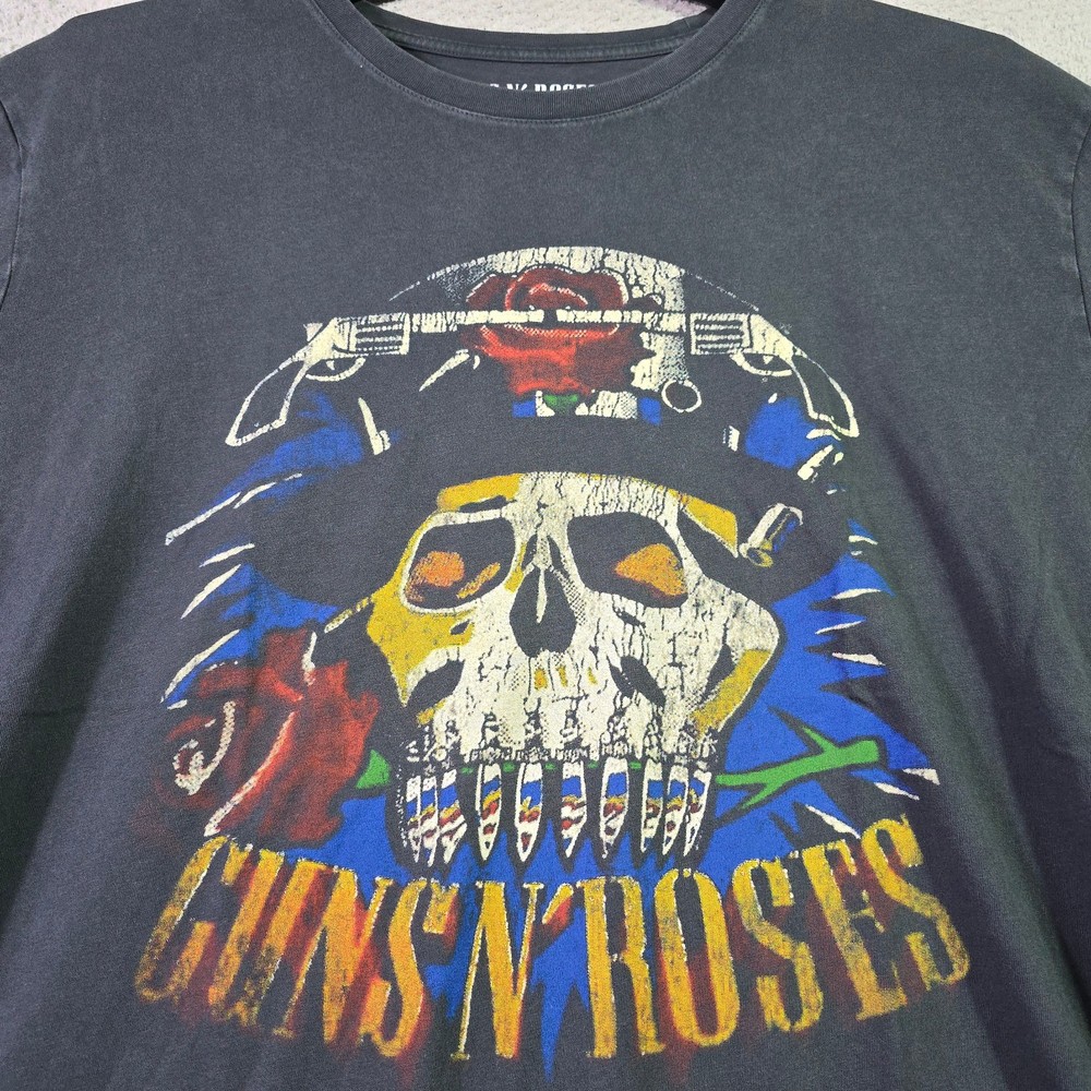LUCKY BRAND Guns n Roses Mens Large Black Skull Casual Music Rock 80s Metal NWT