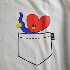 Official NWT BT21 BTS “Tata” Pocket white graphic tee shirt Bangtan boys merch